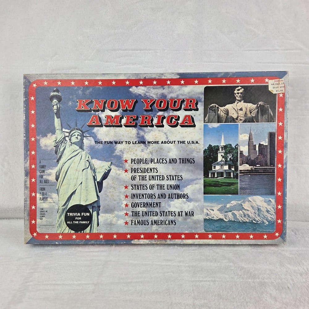 Vintage 1982 Know Your America Trivia Board Game Cadaco Family Game